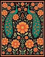 Emerald Peacock Orange Floral Garden Rug