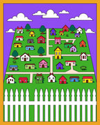 Colorful Village Houses Cartoonscape Rug