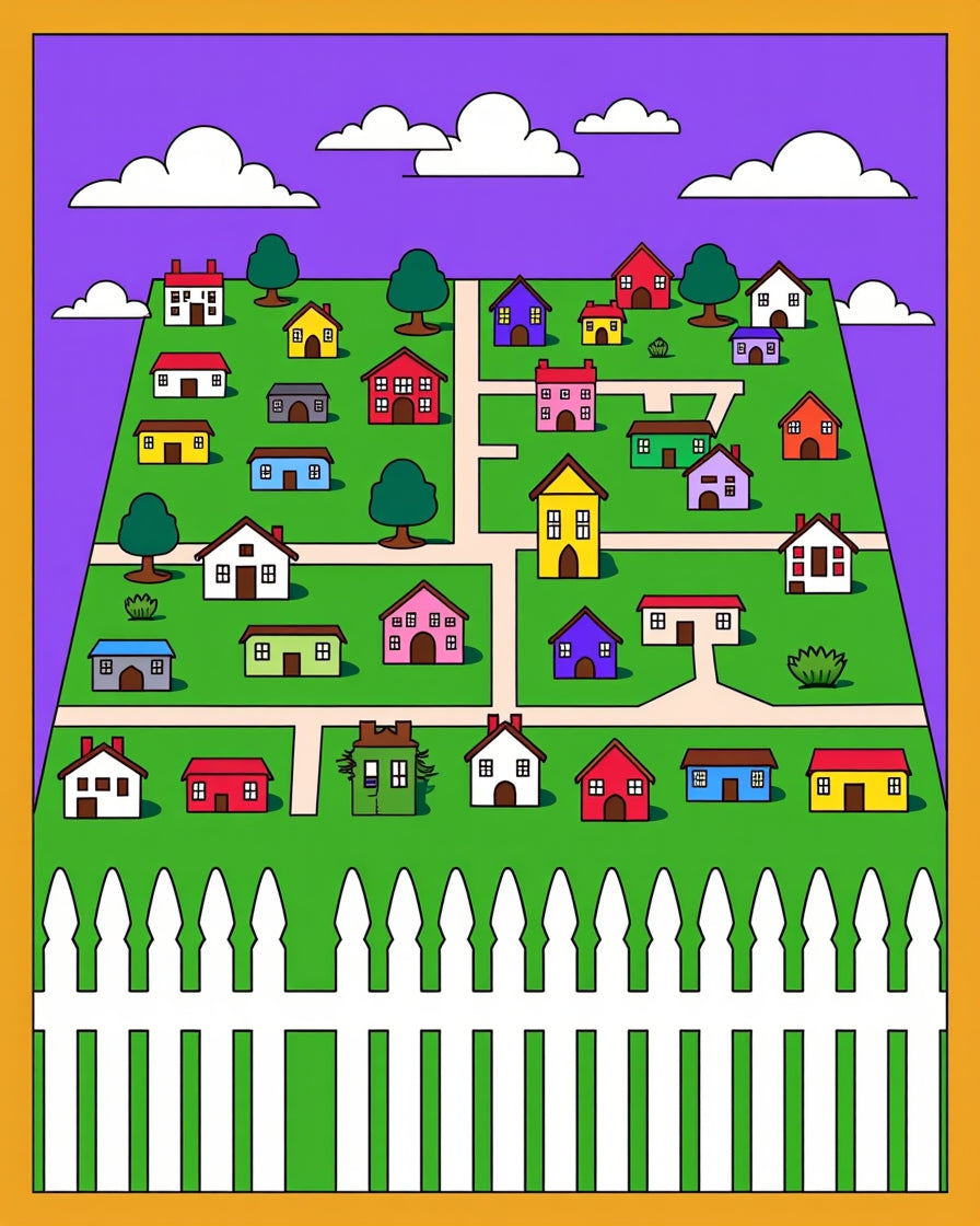 Colorful Village Houses Cartoonscape Rug