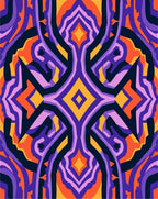 Vibrant Purple Orange Geometric Symmetry Rug