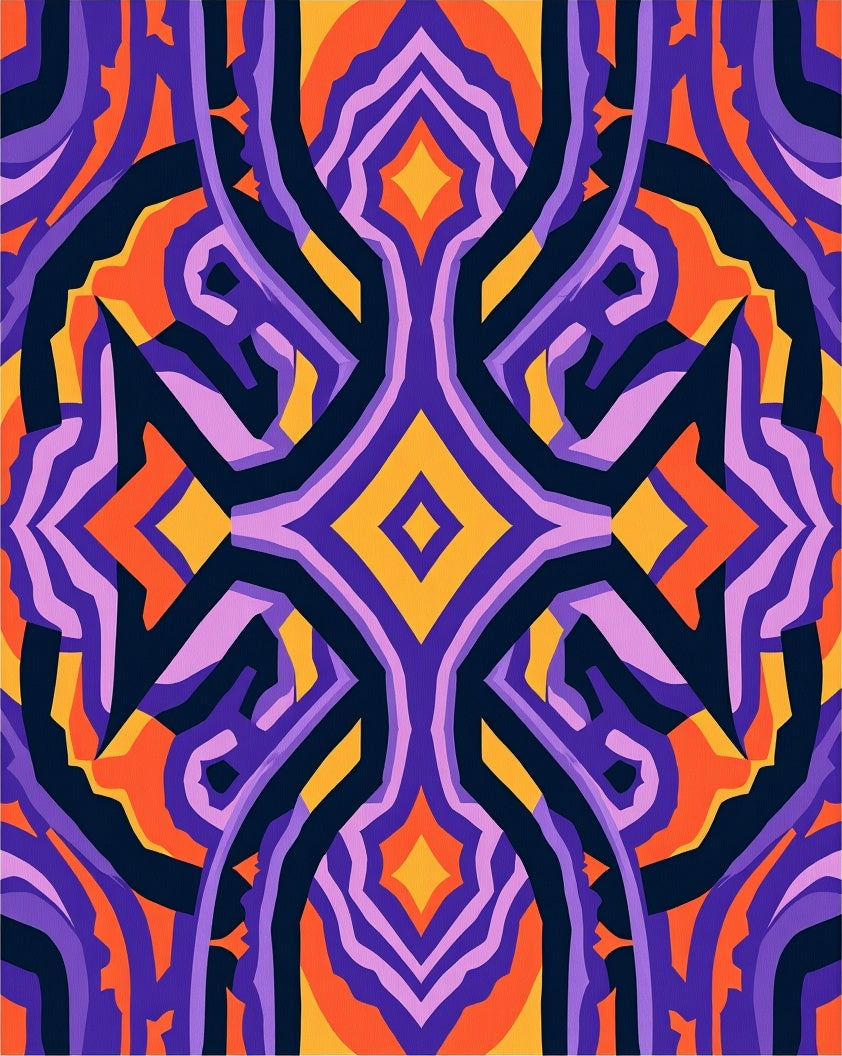 Vibrant Purple Orange Geometric Symmetry Rug