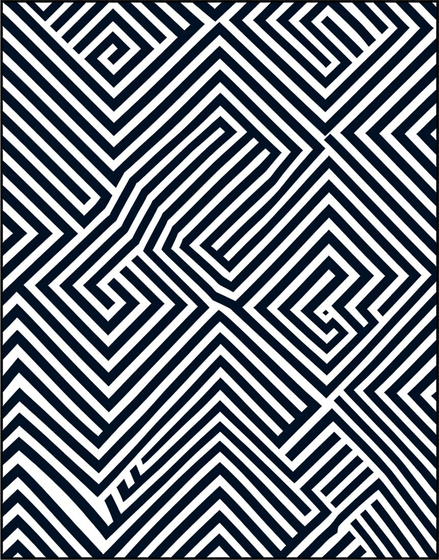Bold Navy White Geometric Maze Rug