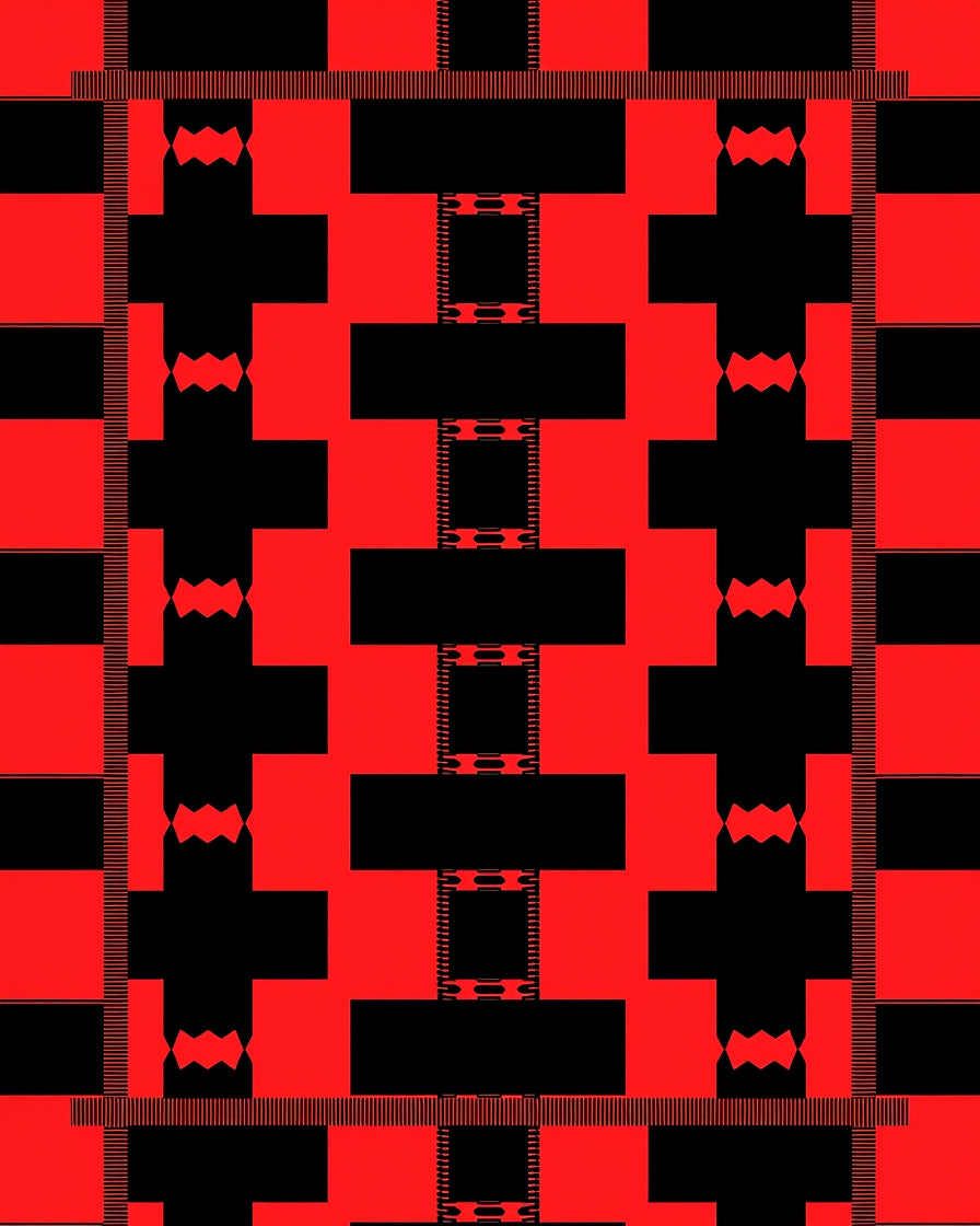 Bold Red Black Geometric Abstraction Rug