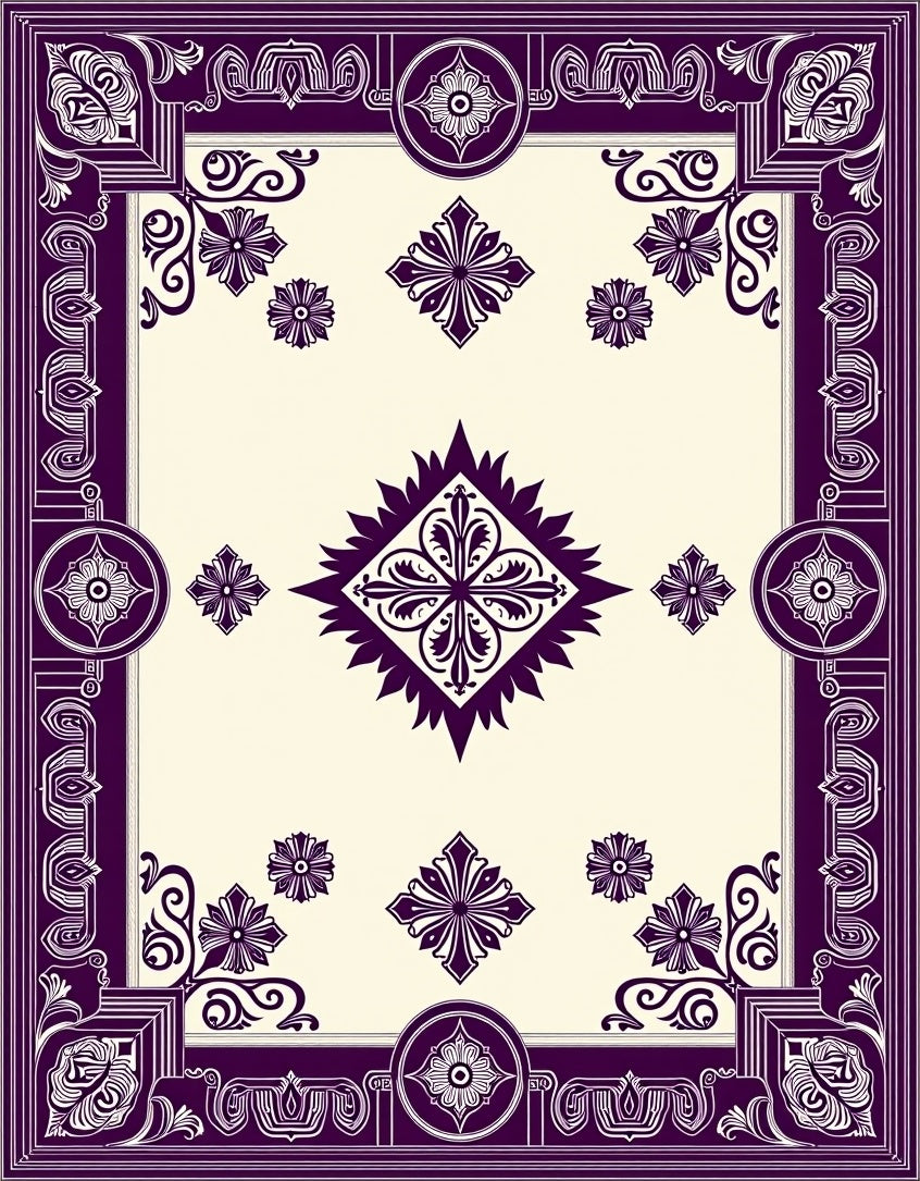 Regal Purple Floral Medallion Border Rug