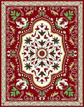 Crimson Green Floral Medallion Border Rug
