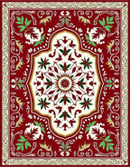 Crimson Green Floral Medallion Border Rug