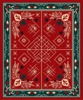 Red Cream Green Folk Floral Geometric Rug