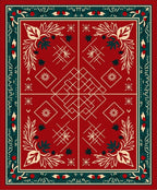 Red Cream Green Folk Floral Geometric Rug