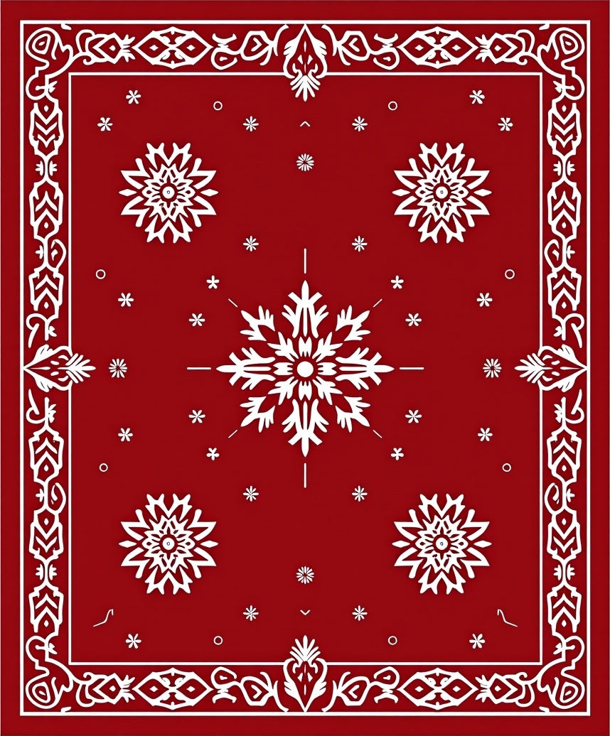 Crimson Snowflake Ornamental Border Rug