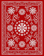 Red White Snowflake Mandala Border Rug