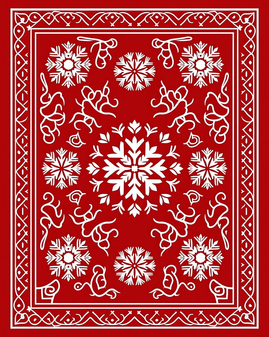 Red White Snowflake Mandala Border Rug