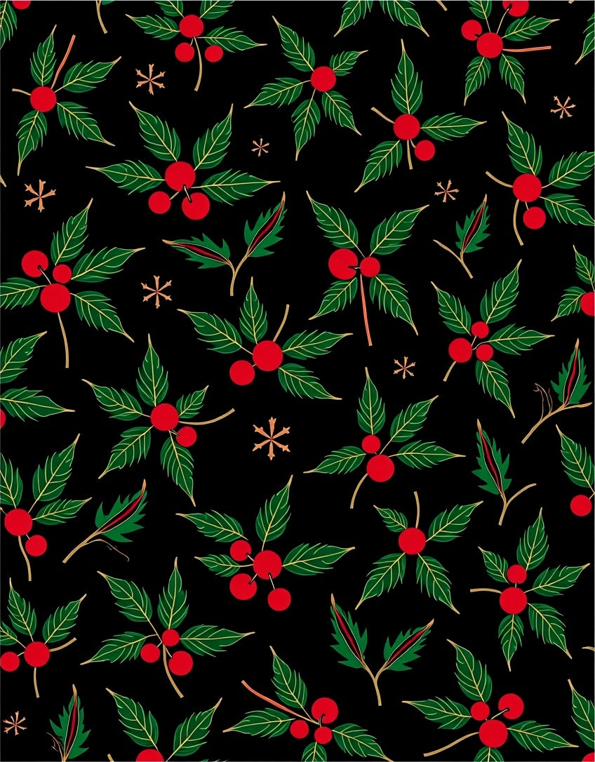 Black Holly Berry Winter Accents Rug