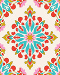Vibrant Red Teal Floral Starburst Rug