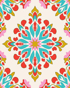 Vibrant Red Teal Floral Starburst Rug