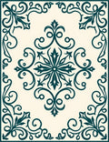 Teal Floral Scroll Medallion Cream Rug