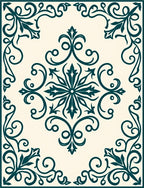 Teal Floral Scroll Medallion Cream Rug