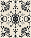 Black and Cream Floral Symmetry Rug