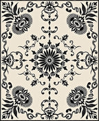 Black and Cream Floral Symmetry Rug