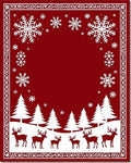 Crimson Snowflakes Deer Forest Border Rug