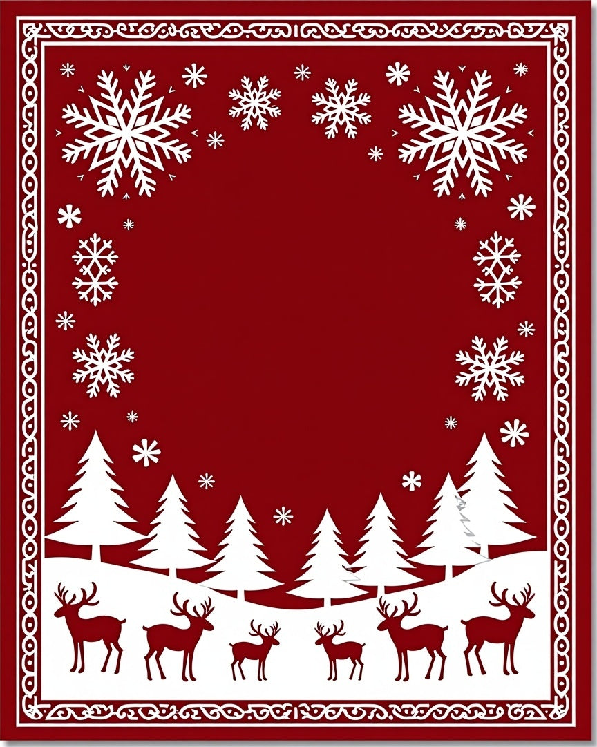 Crimson Snowflakes Deer Forest Border Rug