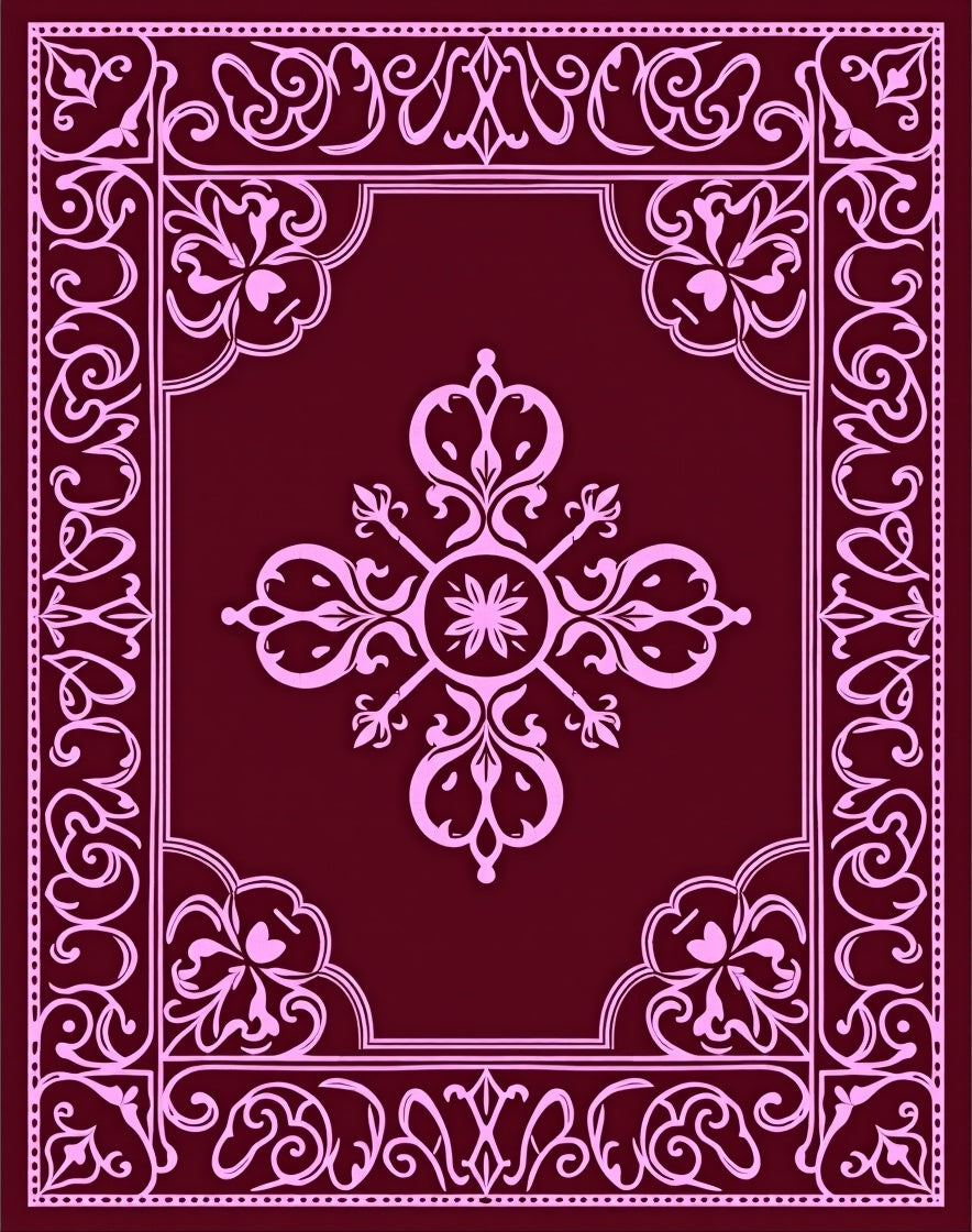 Maroon Pink Vintage Floral Scroll Rug