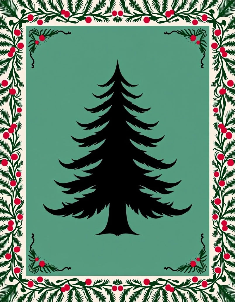 Black Fir Tree Christmas Border Rug