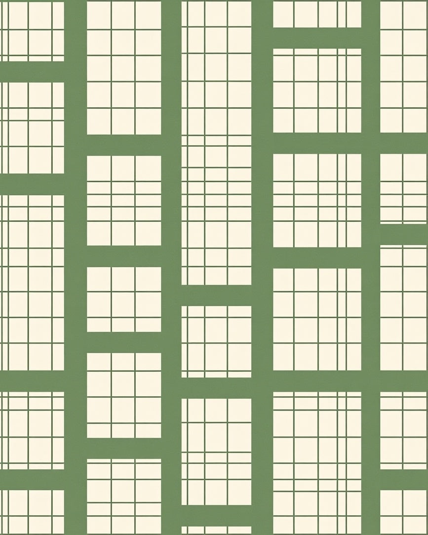 Sage Green Plaid Window Pane Rug