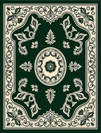 Elegant Dark Emerald Floral Medallion Rug