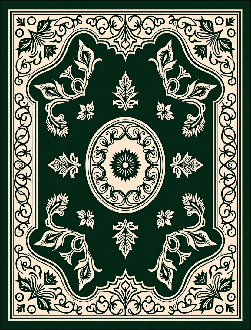 Elegant Dark Emerald Floral Medallion Rug