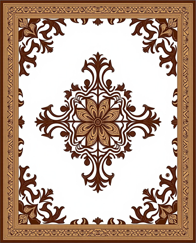 Brown Floral Medallion Square Rug