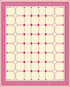 Crimson Lattice Bordered Geometric Field Rug