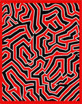 Bold Red Black Geometric Maze Rug