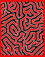 Bold Red Black Geometric Maze Rug