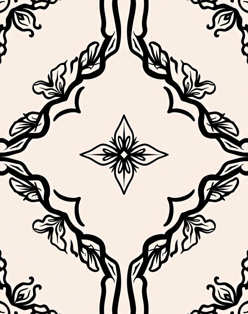 Vintage Black Filigree Floral Medallion Rug