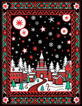 Crimson Red Winter Village Snowflakes Rug