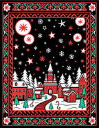 Crimson Red Winter Village Snowflakes Rug