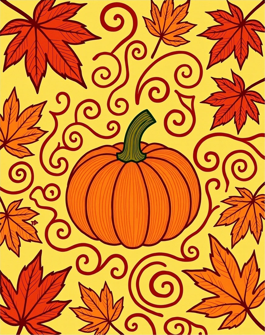 Autumn Pumpkin Maple Swirls Rug