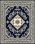 Navy Cream Ornate Scroll Medallion Rug