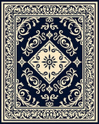 Navy Cream Ornate Scroll Medallion Rug