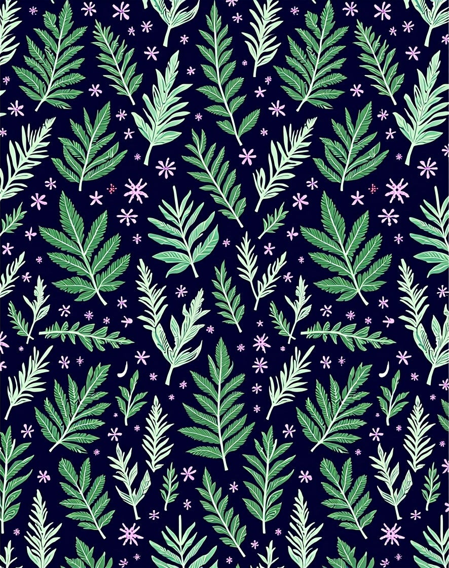 Forest Green Leafy Vines Pink Blooms Rug