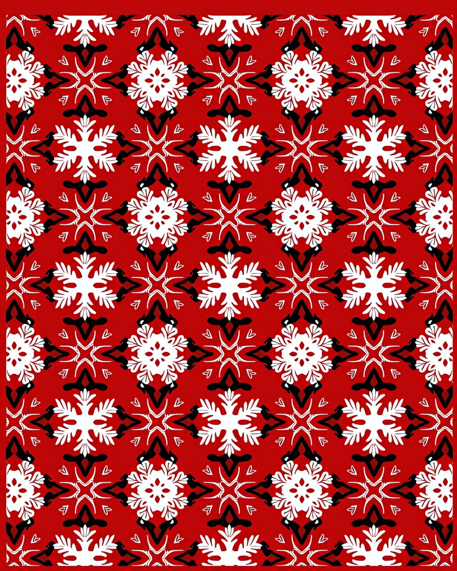 Crimson White Black Starburst Medallion Rug