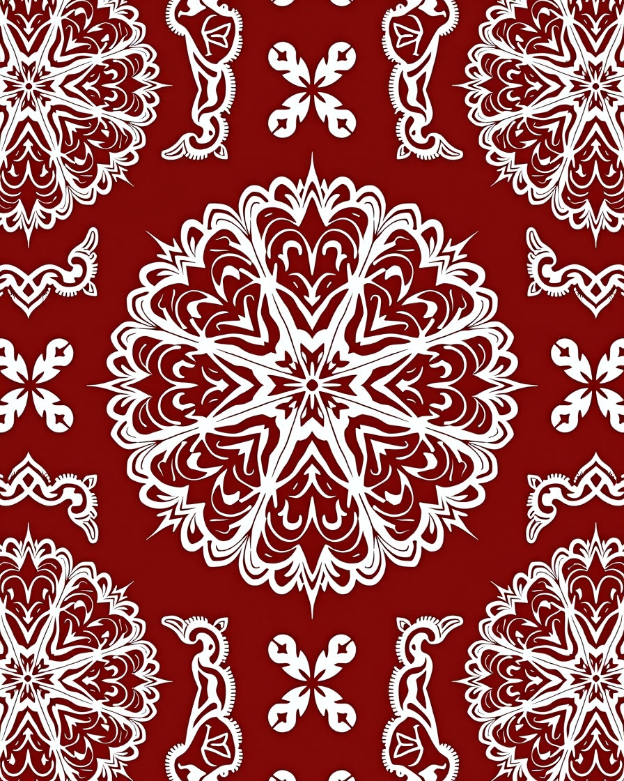 Crimson White Intricate Mandala Medallion Rug