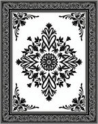 Monochromatic Black and White Medallion Frame Rug