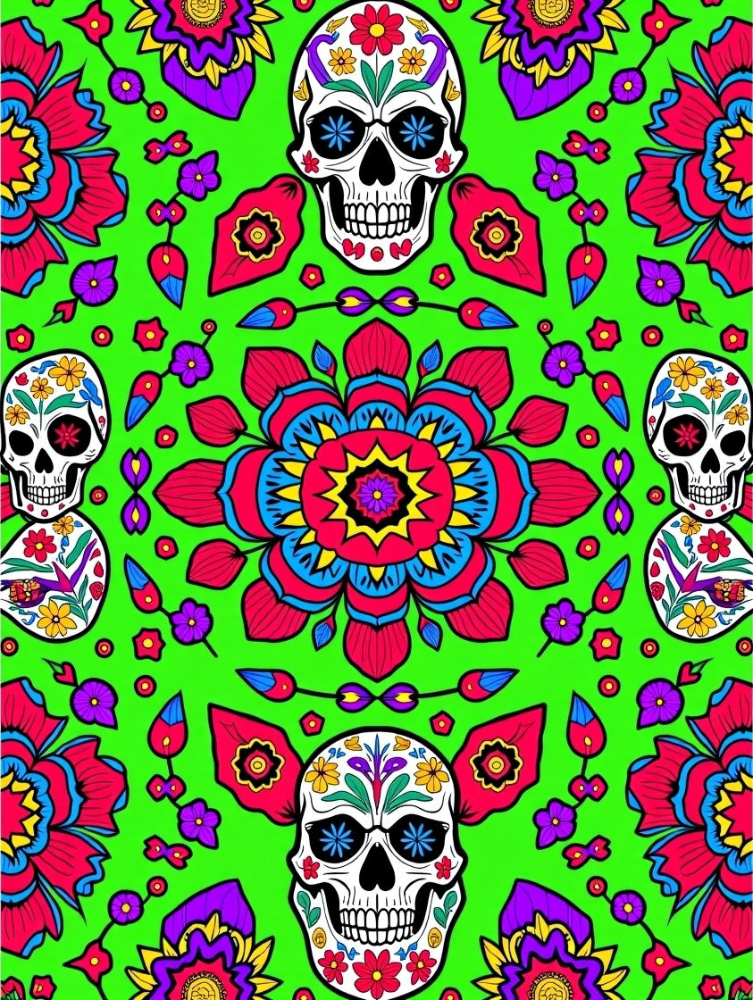 Vibrant Skull Floral Mandala Rug