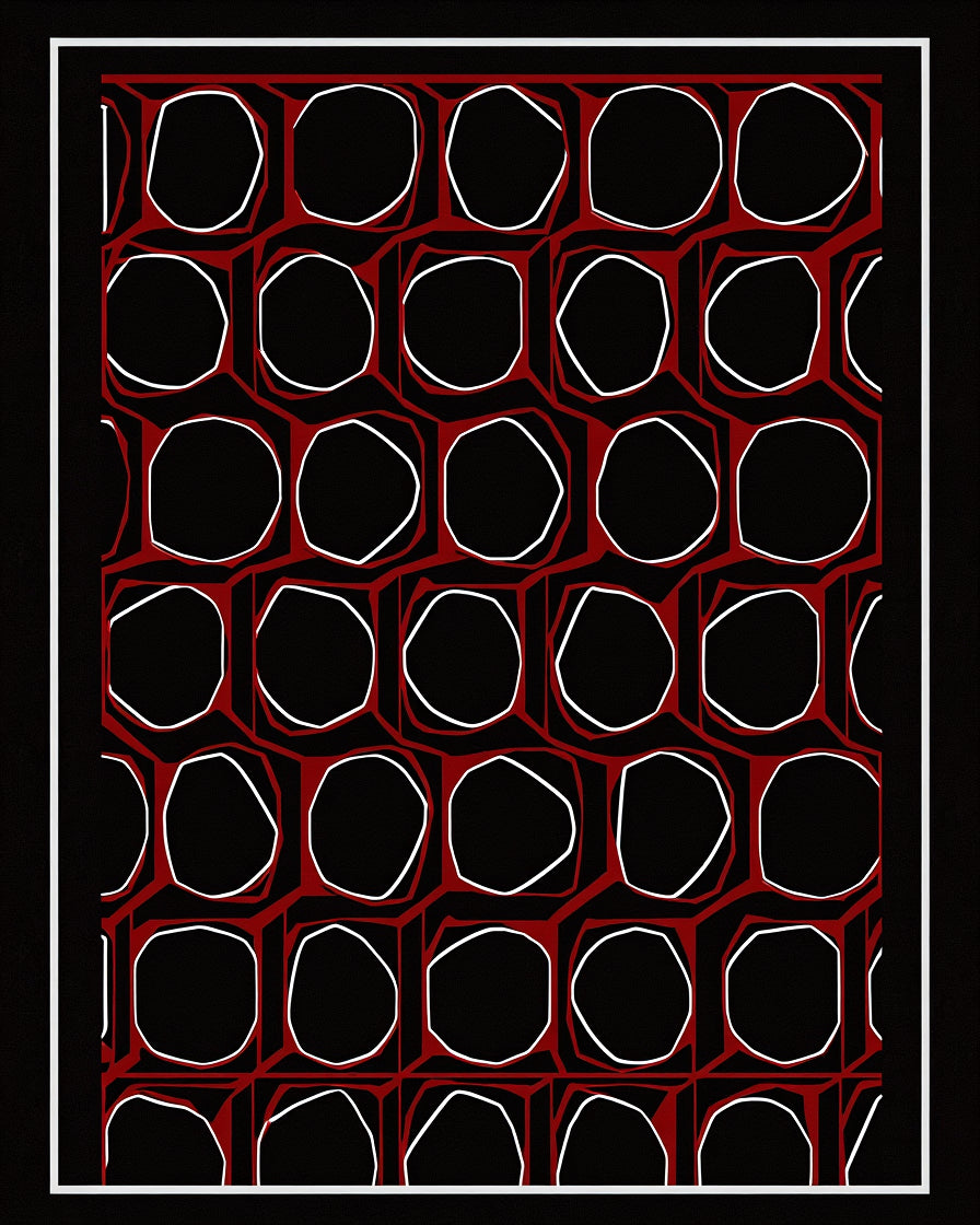 Modern Black Red Hexagonal Art Rug