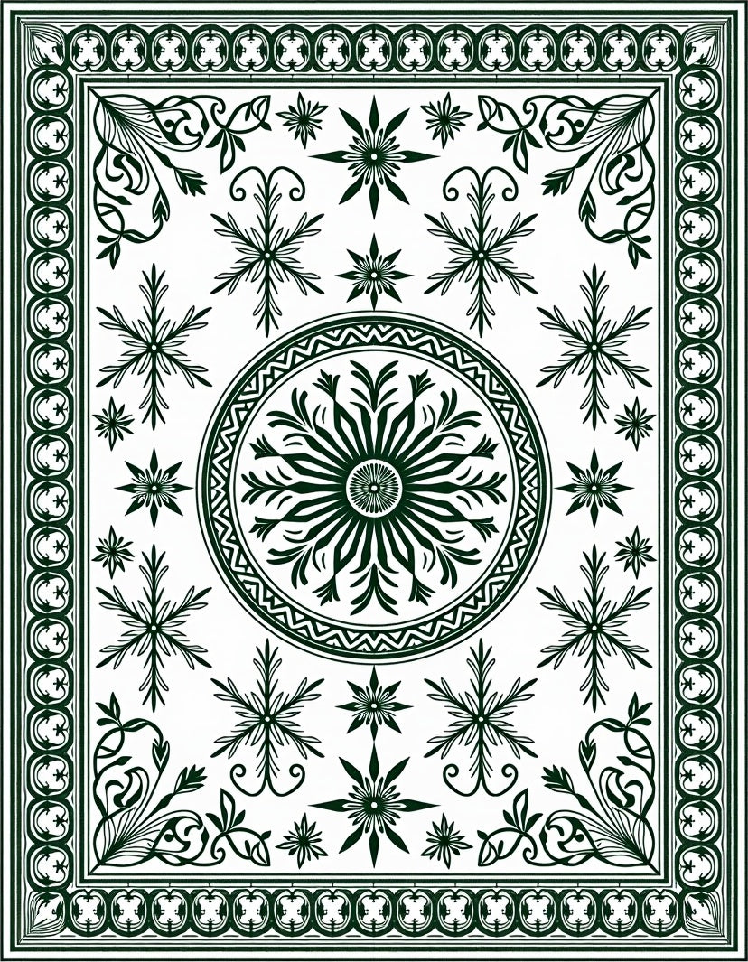 Dark Green Central Medallion Floral Rug
