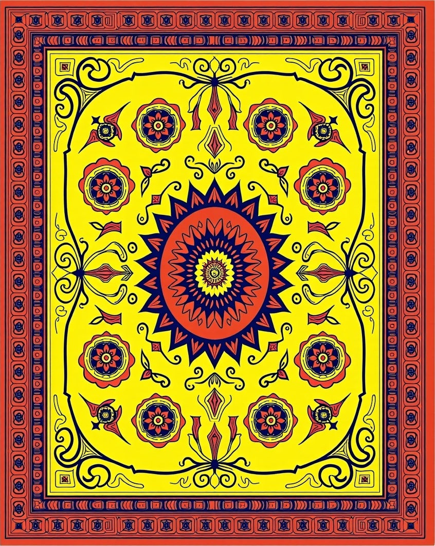 Vibrant Sunburst Floral Medallion Rug