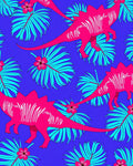 Vivid Pink Dinosaur Tropical Leaf Rug