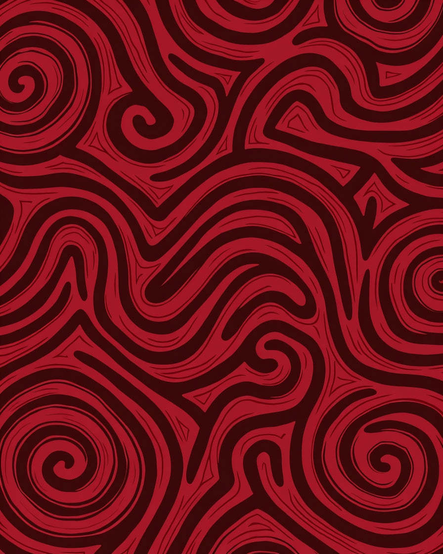 Deep Red Swirling Lines Rug