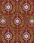Crimson Green White Floral Vine Medallions Rug